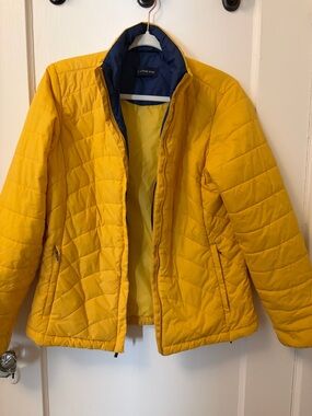 Lands' End Women's Bright Yellow Quilted Jacket with Navy Trim